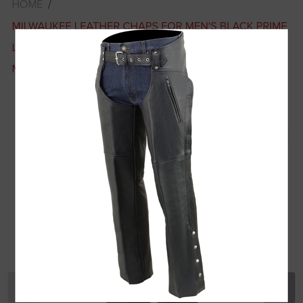Milwaukee Leather Chaps Men's Black Prime Leather Zipped Thigh Pocket-Mesh L